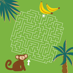 Maze game Labyrinth Jungle vector illustration. Colorful puzzle for kids