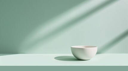 Minimalist bowl on a serene table with soft shadows and morning light
