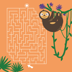 Maze game Labyrinth Sloth vector illustration. Colorful puzzle for kids - 782224075