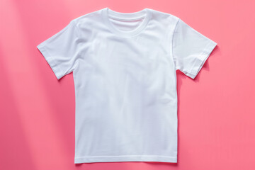 plain white crew neck t-shirt product photo on smooth Pink background