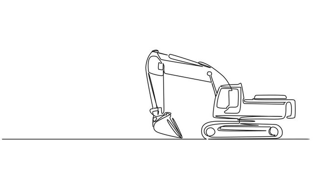 animated continuous single line drawing of excavator, line art animation