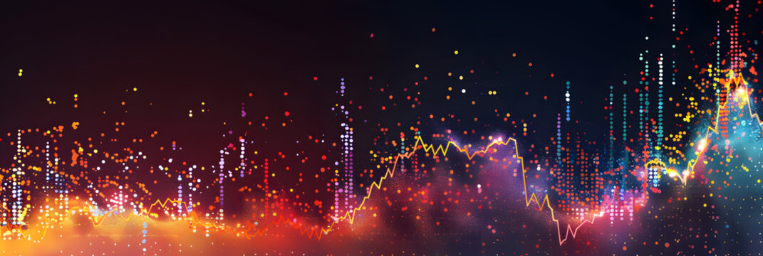 Negative correlation between stock prices and interest rates in a scatter plot depicting macroeconomic impact. Concept Stock prices, Interest rates, Macroeconomic impact, Scatter plot