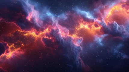 Poster Realistic colourful space scene. nearby galaxy formation in the shape of the letter. © Wasin Arsasoi
