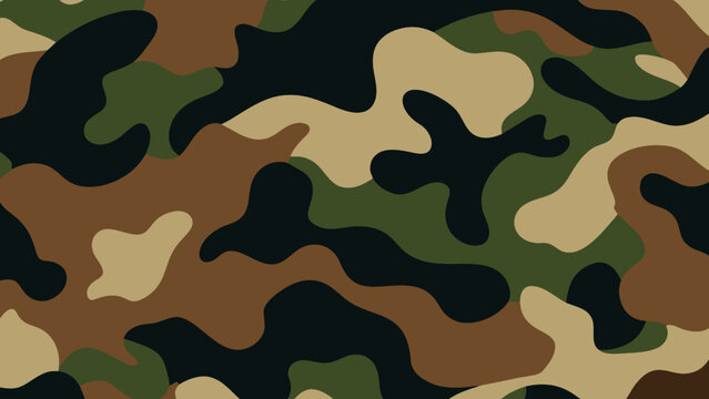 Seamless Military Camouflage Pattern Background in Green and Brown Tones for Fabric, Wallpaper, and Fashion Design