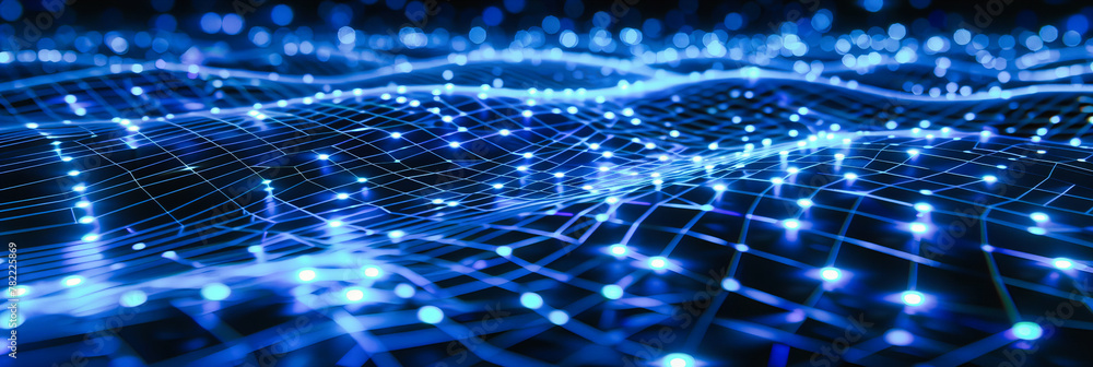 Poster digital network mesh in cyberspace, abstract technology background with futuristic data connections