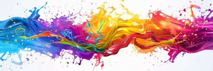 Colorful fluid paint splash art design - An energetic splash of colorful paint swirls blending together in a dynamic and artistic display - obrazy, fototapety, plakaty