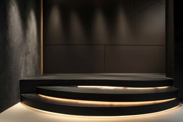 Elegant stairs with ambient underlighting - Modern design interior showcasing elegant steps with soft ambient under-glow that adds sophistication and luxury