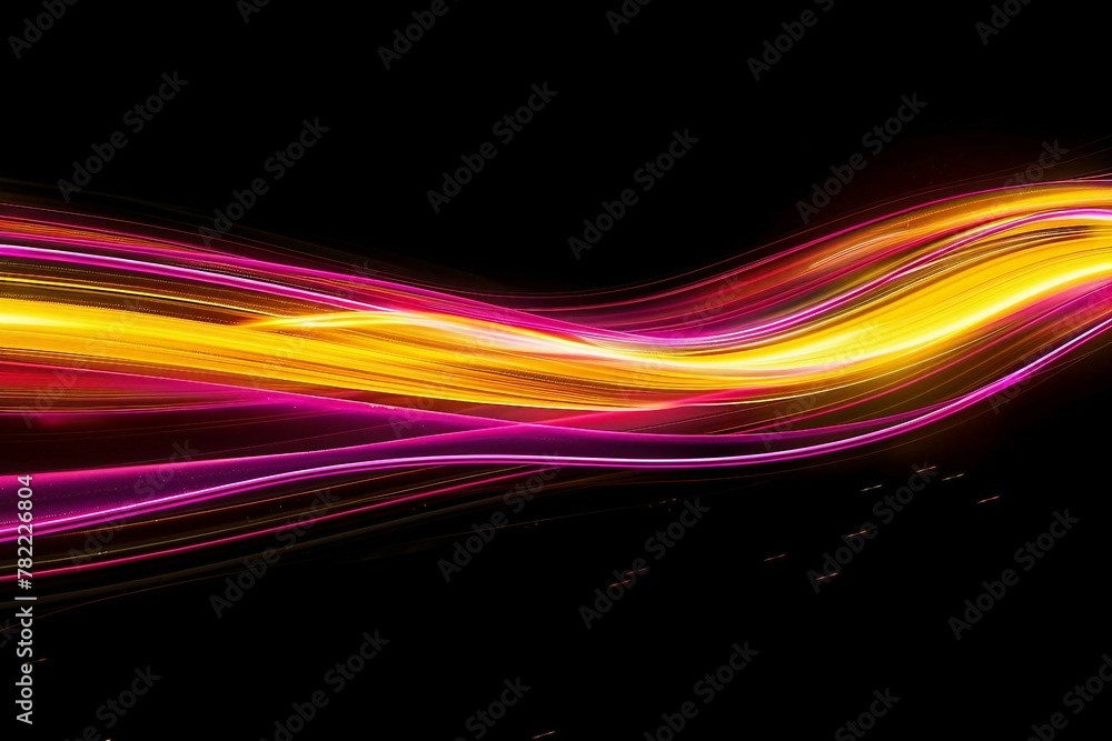 Poster yellow and pink light trails, the flow of data within computer systems or networks, the transfer of 