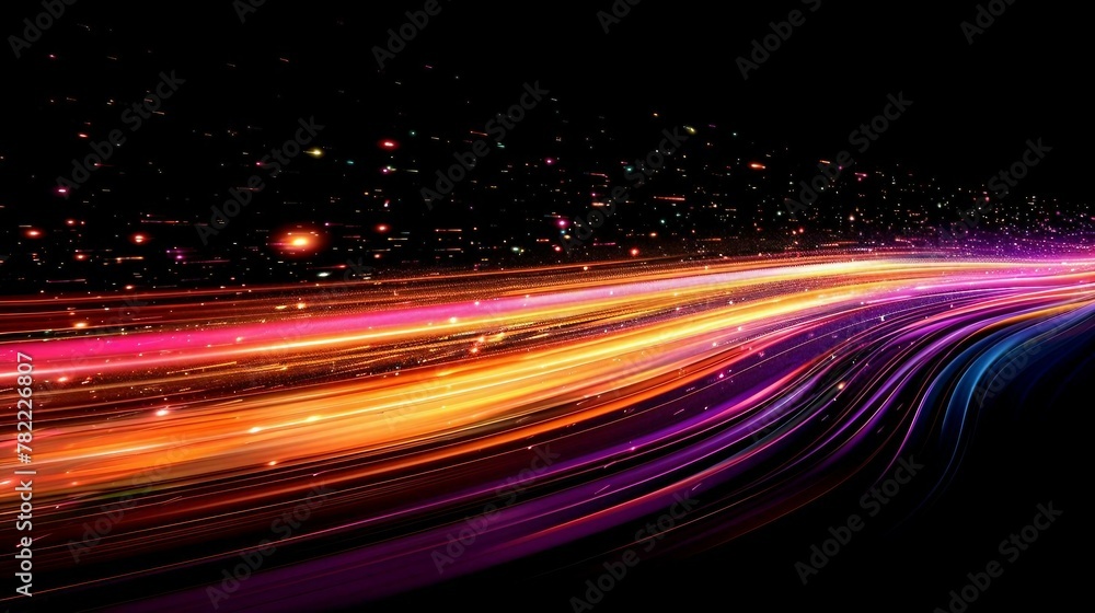 Poster yellow and pink light trails, the flow of data within computer systems or networks, the transfer of 