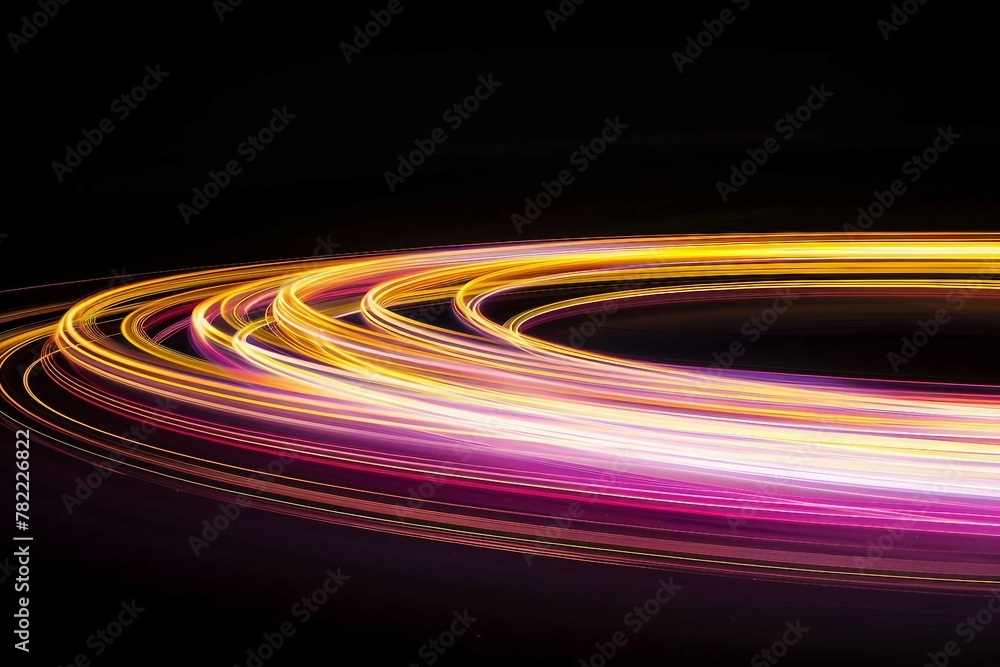 Poster yellow and pink light trails, the flow of data within computer systems or networks, the transfer of 