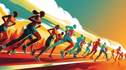 Obraz premium Sport, marathon race, competitive sport group of people muscular build sports race exercising