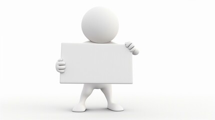 Simple figure, man holding blank sign, presentation business idea cute poster