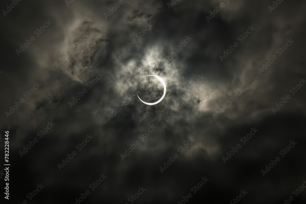 Poster clouds in the sky obscuring the view of the eclipse