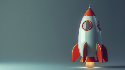 A captivating 3D render of a rocket with a sleek, solid backdrop,