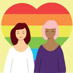 couple with a heart Pride month. vector illustration