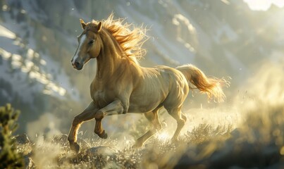 One horse, graceful, - obrazy, fototapety, plakaty