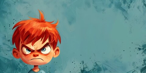 Defiant Child Character with Fierce Snarl and Gutsy Growl on Textured Background - obrazy, fototapety, plakaty