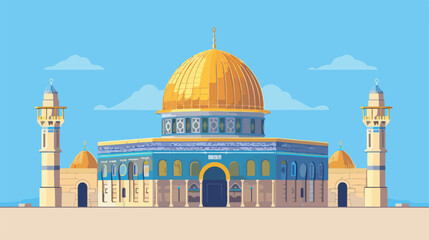 Al Aqsa Mosque Dome of the Rock Illustration. 2d fl - obrazy, fototapety, plakaty