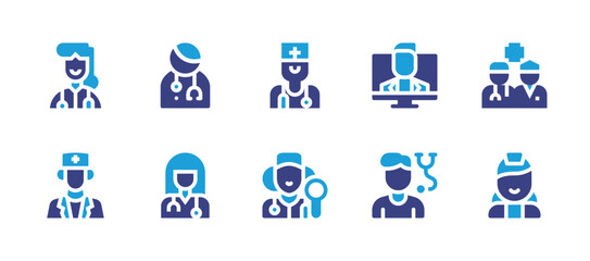 Doctor icon set. Duotone color. Vector illustration. Containing entdoctor, doctor, medicalteam.