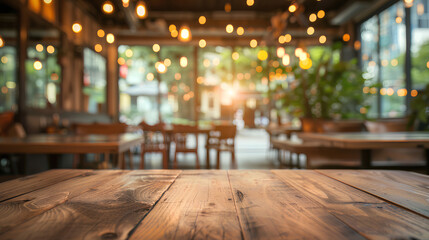 Warm Bistro Ambiance, Defocused Interior with Hanging Edison Bulbs, Cozy Cafe Background