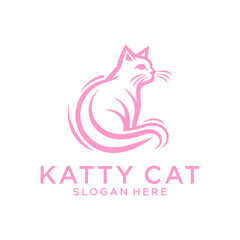 Pink cat, pet and animal logo vector illustration