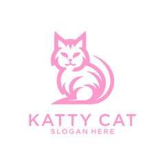 Pink cat, pet and animal logo vector illustration