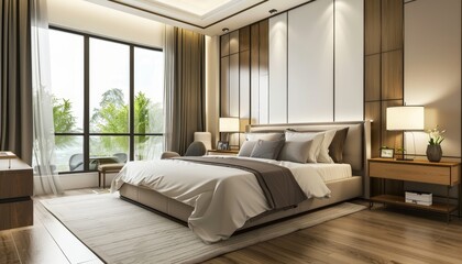 Modern luxurious and comfortable bedroom with nice interior decor in a luxury apartment