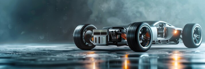A futuristic car with a large wheel on the front by AI generated image - obrazy, fototapety, plakaty