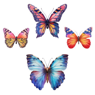 Colorful butterflies on a Transparent Background