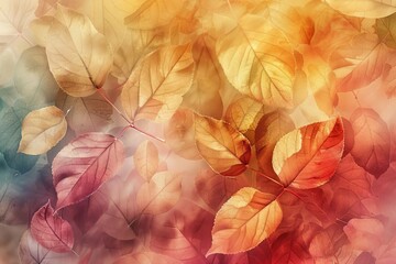 abstract autumn leaves in vintage colorful watercolor style fall nature wallpaper background