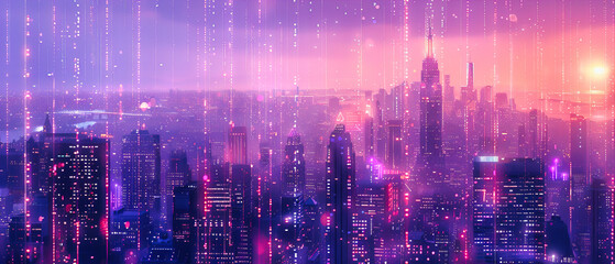 Futuristic Cityscape at Night, Abstract Technology and Urban Design, Modern Architecture with Neon Lights