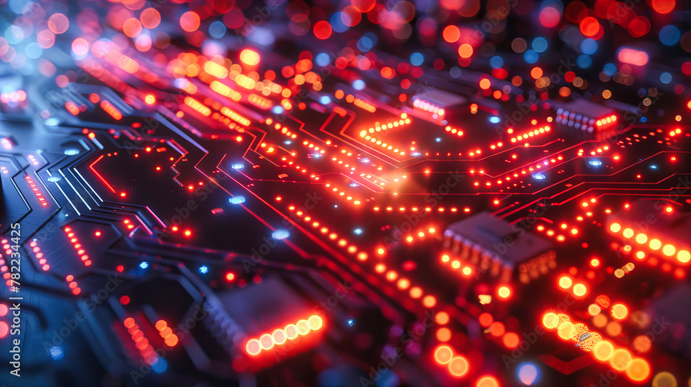 Poster futuristic computer technology, blue circuit design and digital communication, abstract network conc