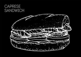 Caprese sandwich sketch. Hand drawn vector illustration.