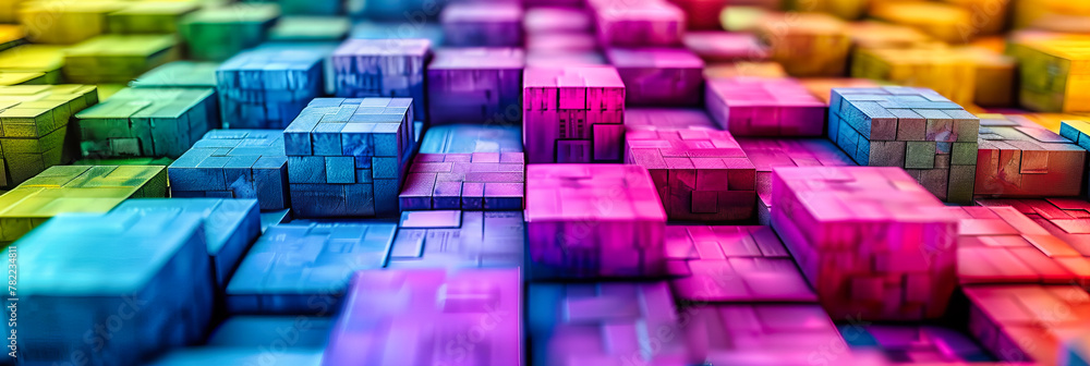 Aufkleber futuristic cube matrix in cyberspace, abstract technology and digital design concept with glowing ne