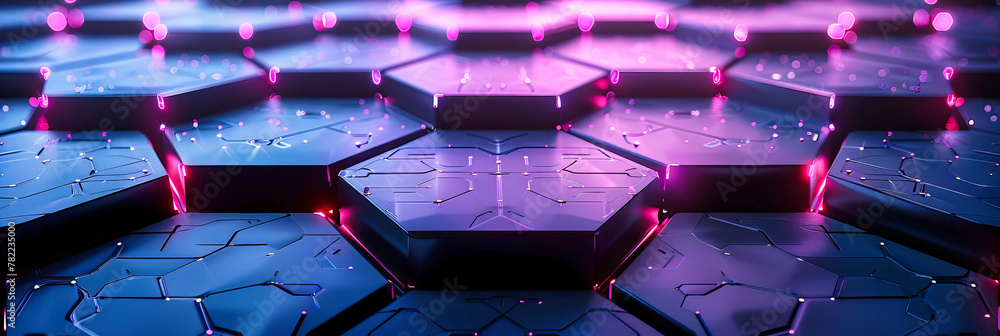 Poster futuristic digital hexagon network, abstract blue technology background, modern science and connecti