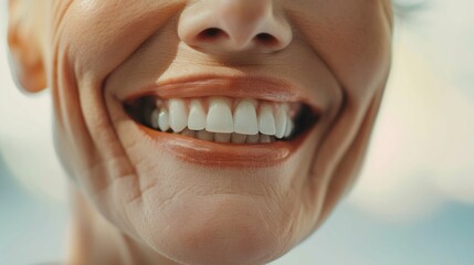 Fototapeta premium Dental Care. close up mouth senior or adult, Healthy Smile Elderly show beautiful of teeth, confident in orthodontics, advertising, white teeth, online plating, dentures, dental implants,