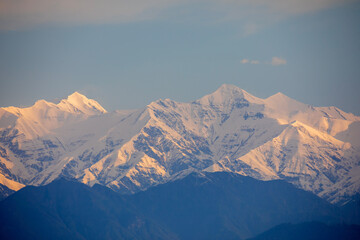 View of the Caucasus Range. Beautiful landscape with mountain peaks in Azerbaijan