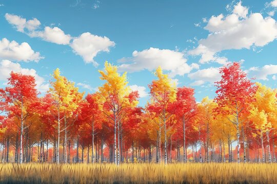 autumn trees against vibrant sky 3d rendering landscape