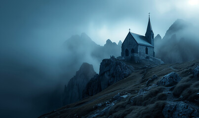 A church on the top of mountain - obrazy, fototapety, plakaty