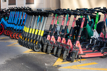 Row of electric scoooters