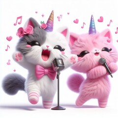 caticorn singing, black pink color, dancing, k-pop, white background