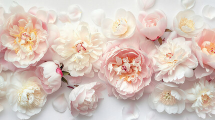 A beautiful display of peonies in soft pastel tone