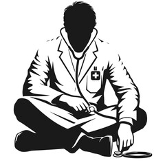 Doctor 🧑‍⚕️. Flat vector style character, Healthcare illustration. Black and white silhouette vector isolated on white background 
