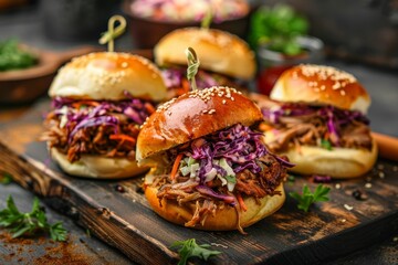 Pulled pork burgers with coleslaw and seasoning