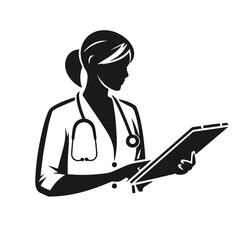 Doctor 🧑‍⚕️. Flat vector style character, Healthcare illustration. Black and white silhouette vector isolated on white background 
