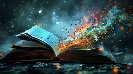 Open Book With Fire Erupting