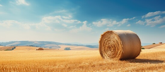 Hay Bale Close-Up Amidst Mountain Backdrop