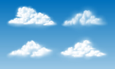 Realistic white clouds smoke set collection on blue sky background vector - 782238652