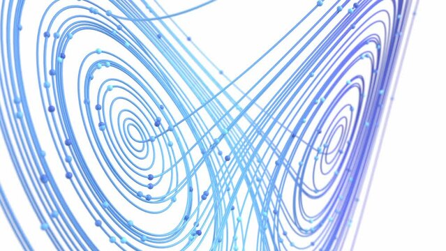 mathematical simulation of the chaos theory and butterfly effect 3d illustration. Can be used to represent lorenz attractor nonlinear dynamics turbulence of initial conditions or fractal geometry