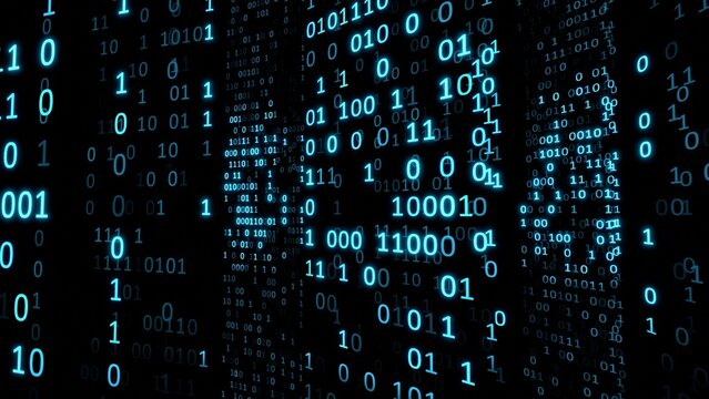 binary data columns 3d representation. Can be used to represent source code programming, internet big data or software computing calculations